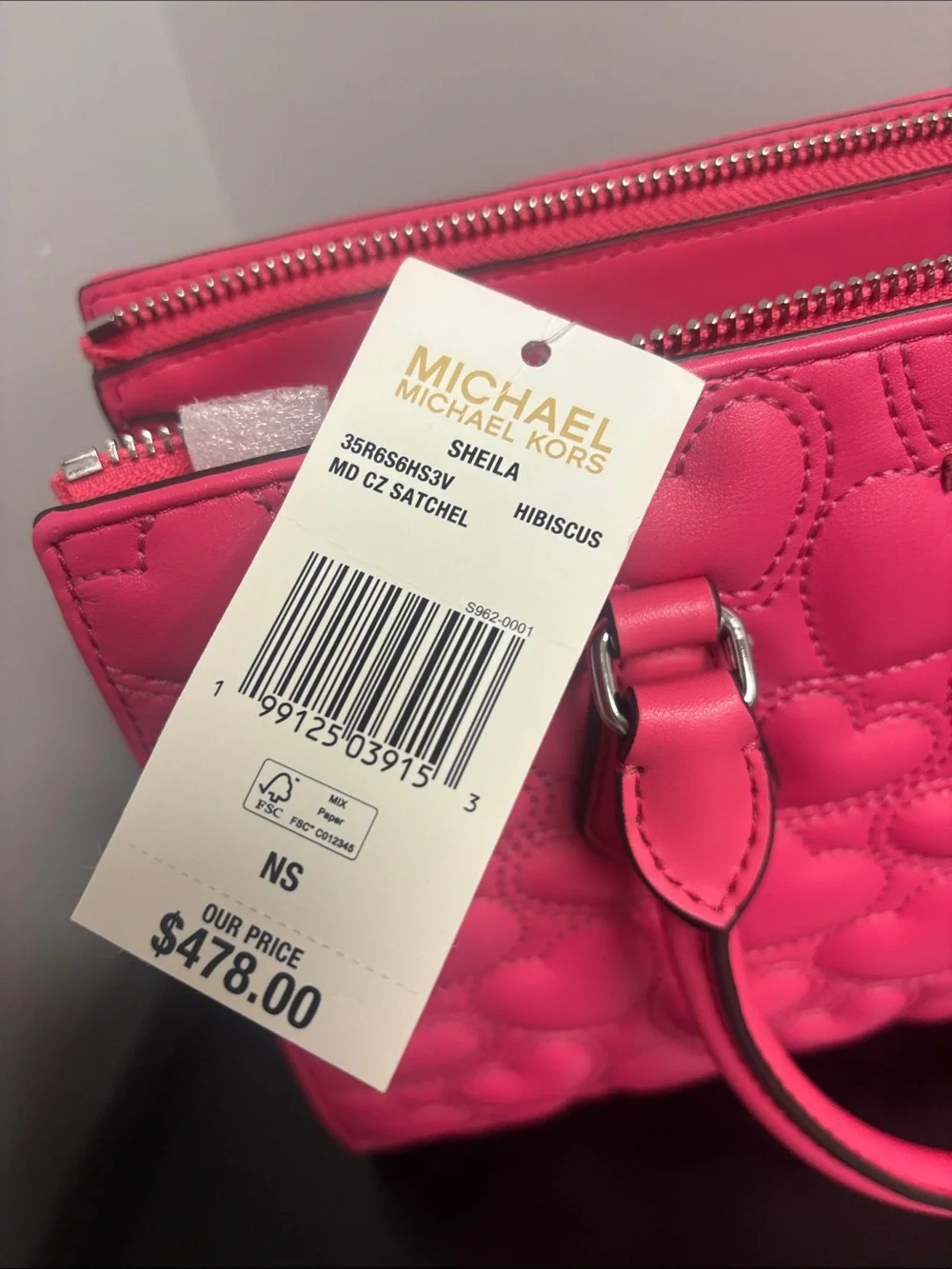 Michael Kors Sheila Pink Quilted Heart Leather Satchel - Picture 3 of 6